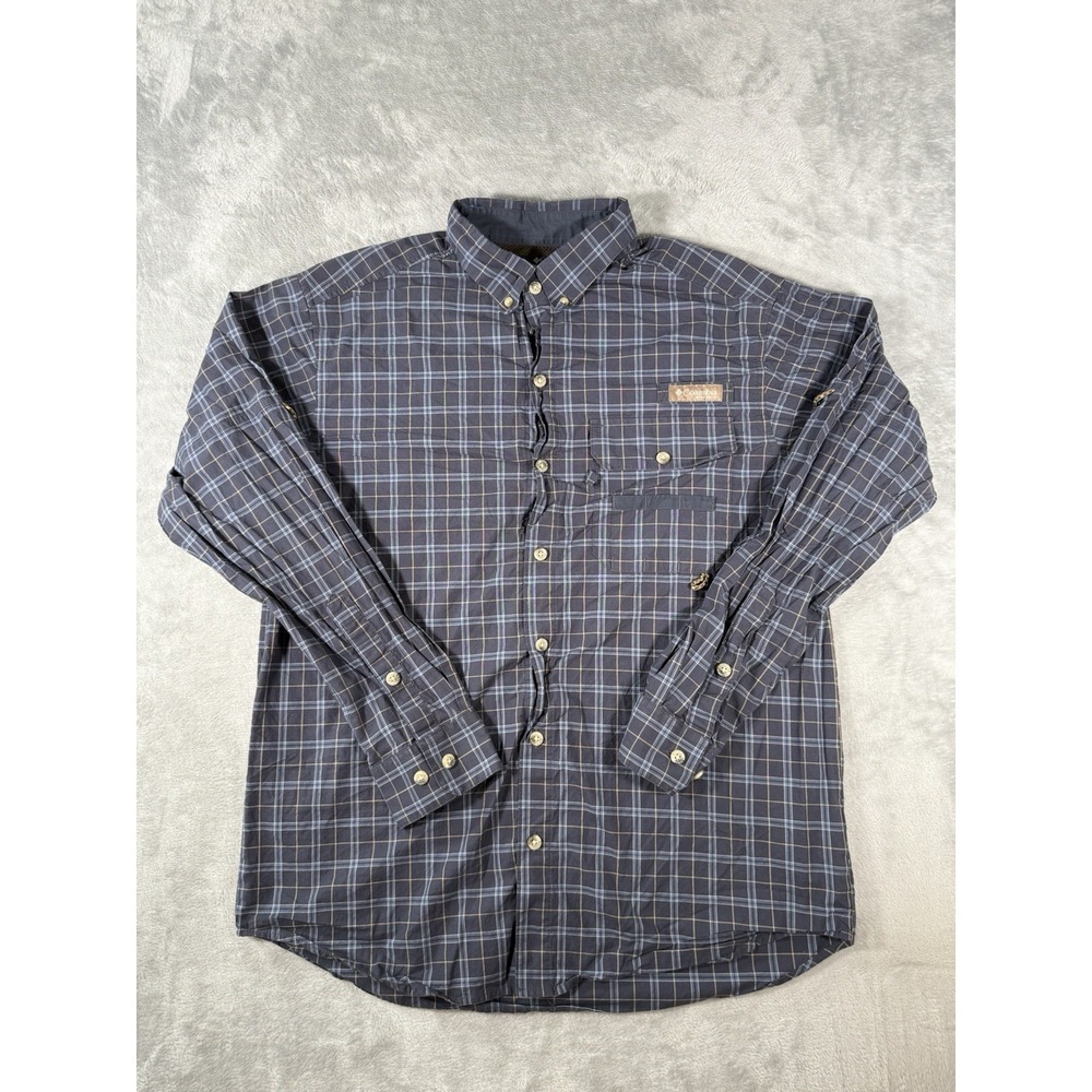 Columbia PHG Shirt Mens Medium Blue Plaid Super Sharptail Vented Button Down